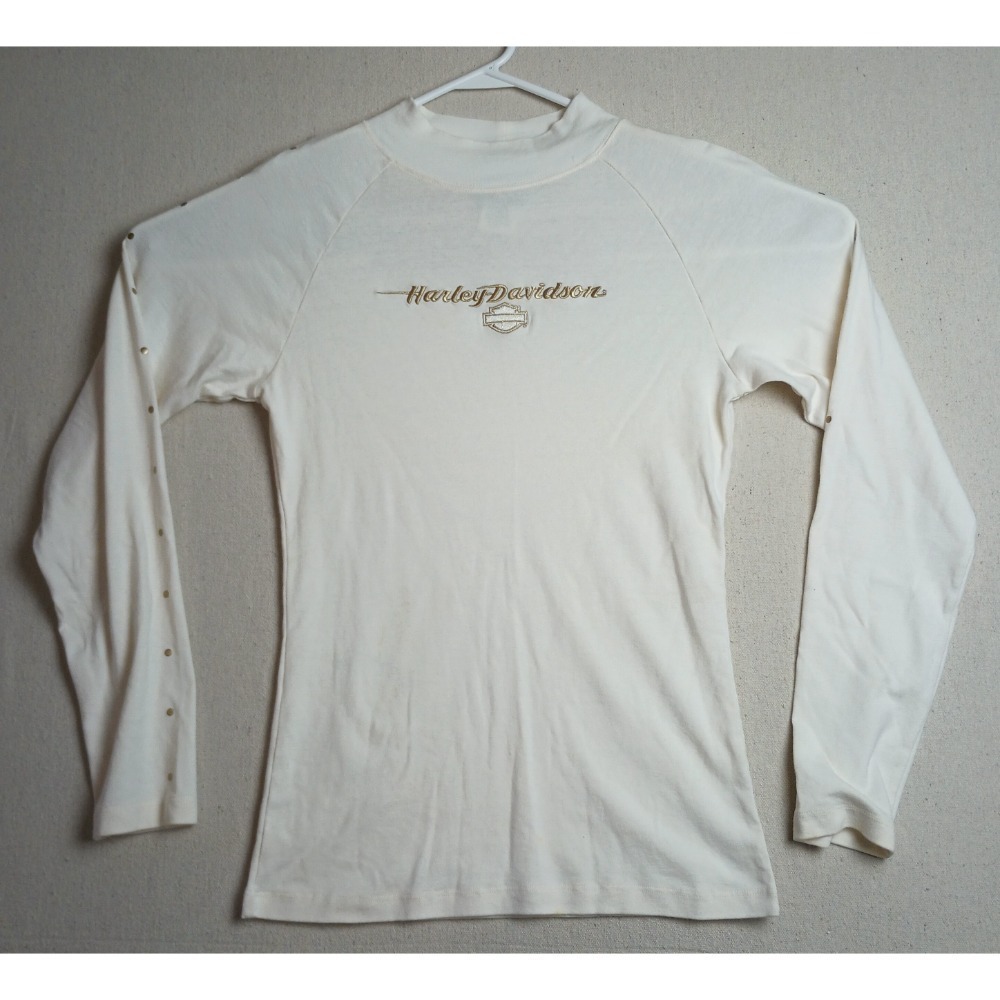 Harley-Davidson Long Sleeve‎ Top Studded Mock Neck Motorcycle Shirt L White